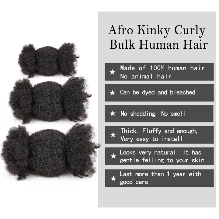 Orientfashion Afro Kinky Human Hair Bulk for Locs Extensions 100g/Pack