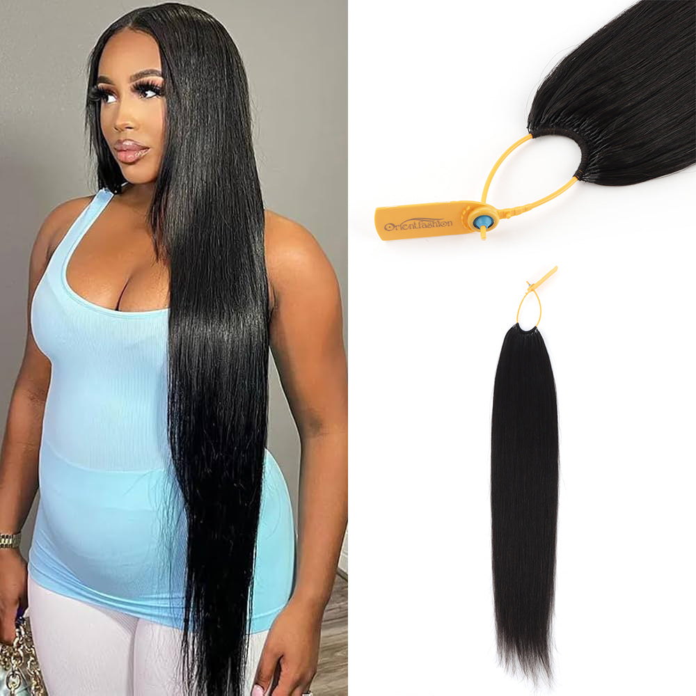 Orientfashion Straight Crochet Hair Natural Black Machine Made Feather Human Hair Extension