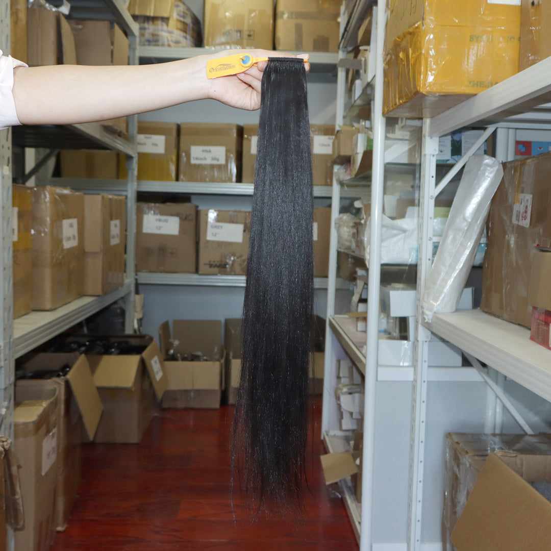 Orientfashion Straight Crochet Hair Natural Black Machine Made Feather Human Hair Extension