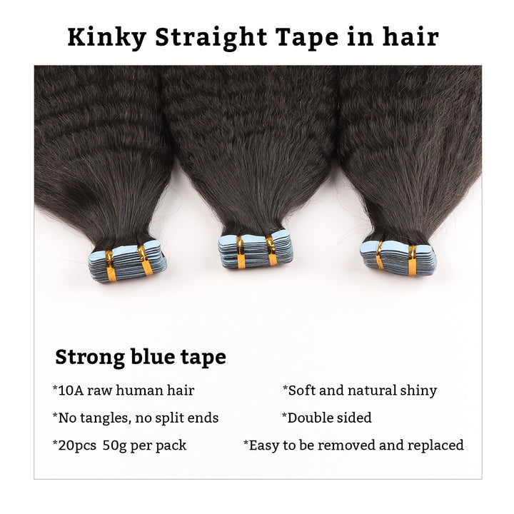 Orientfashion Kinky Straight Tape in Hair Extensions Human Hair 50g/pack