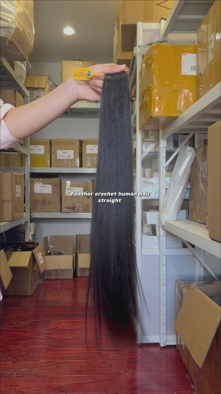 Orientfashion Straight Crochet Hair Natural Black Machine Made Feather Human Hair Extension
