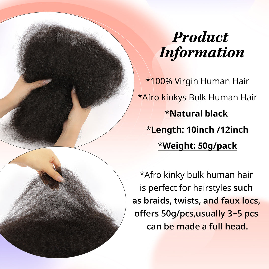 Orientfashion Afro Kinky Bulk Human Hair 50g/Pack