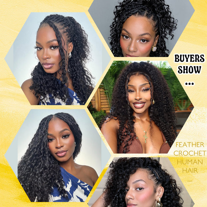 Orientfashion Handmade Natural Black Human Crochet Hair Water Wave
