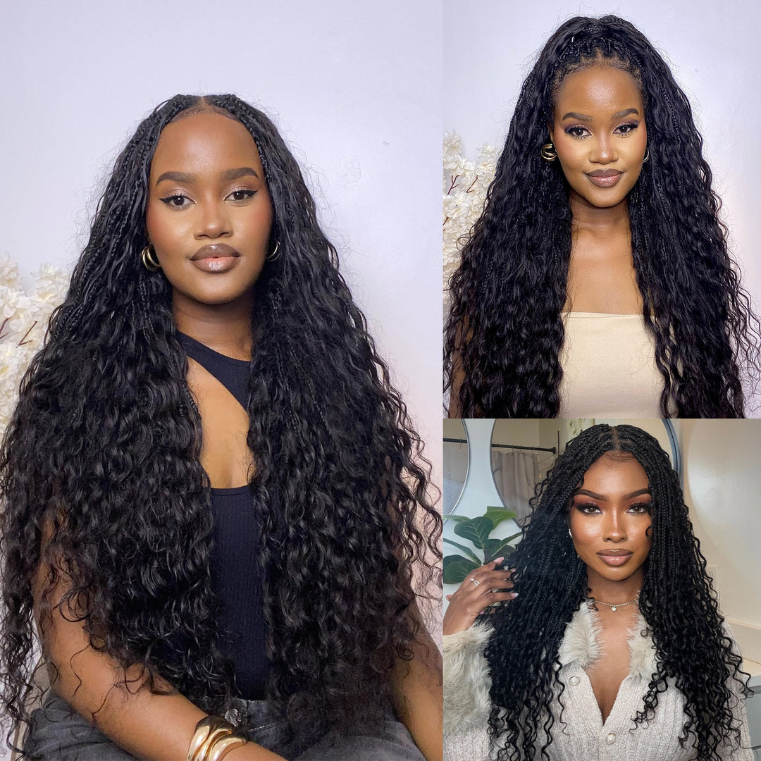 Orientfashion Bohemian Synthetic Full Lace Front Crochet Wigs Knotless Box Braided Wigs with Baby Hair for Black Women