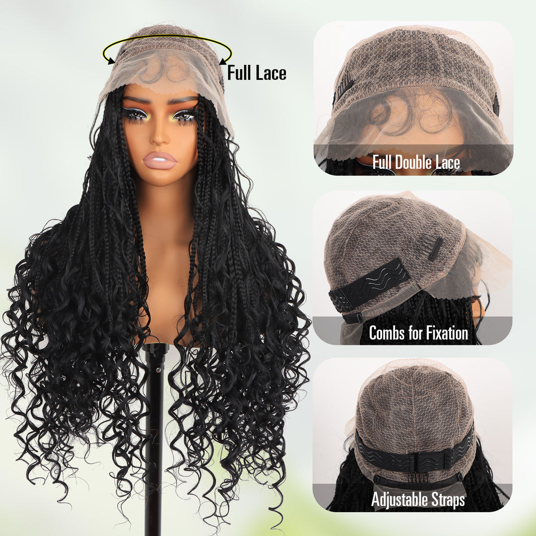 Orientfashion Bohemian Synthetic Full Lace Front Crochet Wigs Knotless Box Braided Wigs with Baby Hair for Black Women