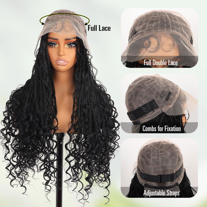 Orientfashion Bohemian Synthetic Full Lace Front Crochet Wigs Knotless Box Braided Wigs with Baby Hair for Black Women