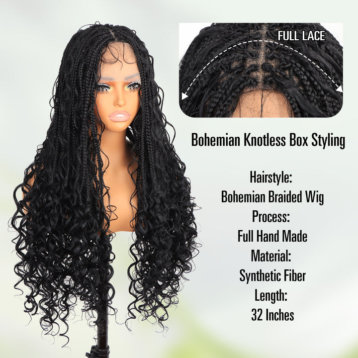 Orientfashion Bohemian Synthetic Full Lace Front Crochet Wigs Knotless Box Braided Wigs with Baby Hair for Black Women