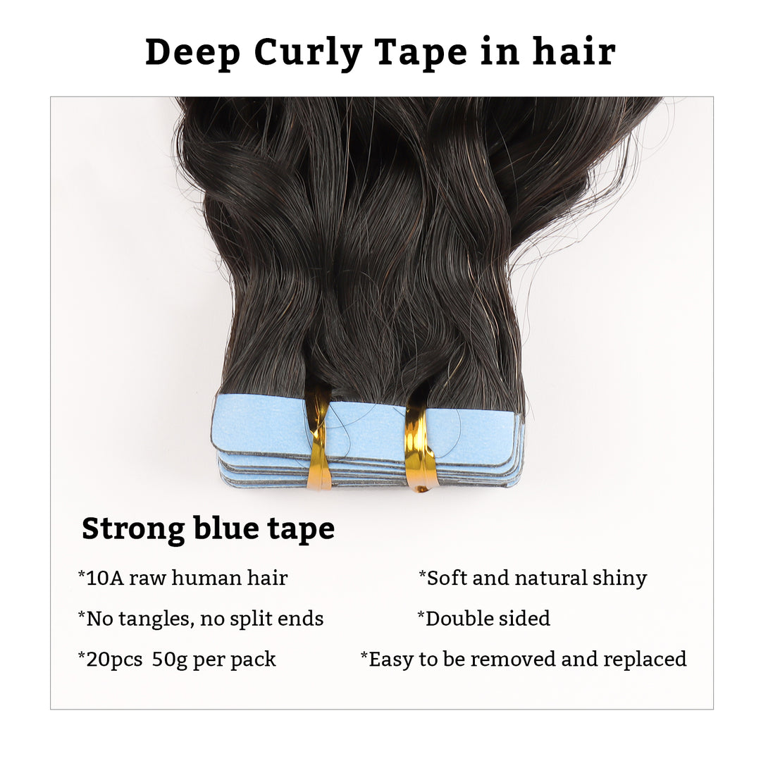 Orientfashion Deep Curly Tape In Human Hair Extensions 50g/pack