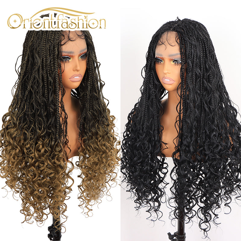 Orientfashion Bohemian Synthetic Full Lace Front Crochet Wigs Knotless Box Braided Wigs with Baby Hair for Black Women