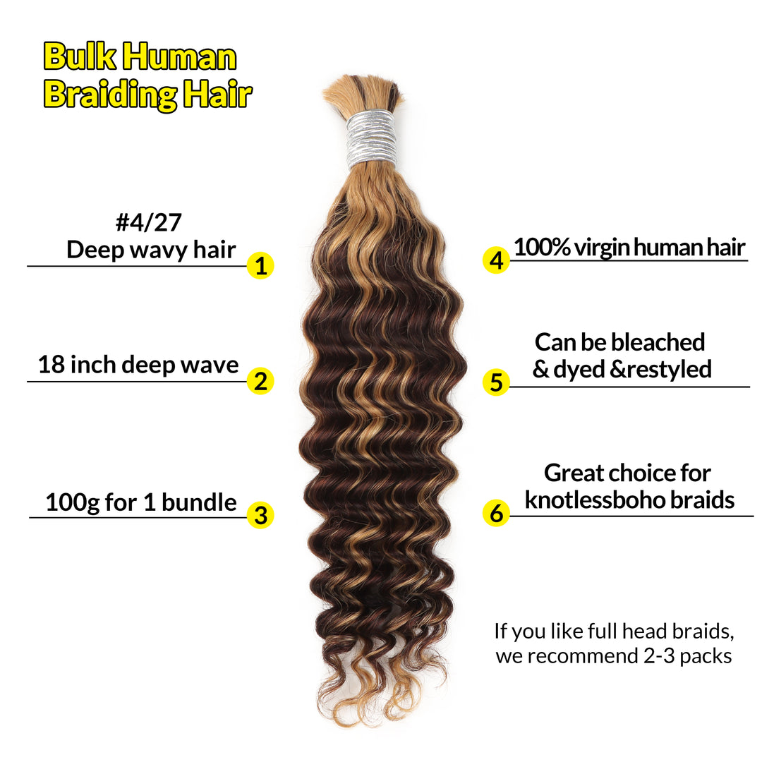 Orientfashion 4/27 Deep Wave Human Braiding Hair 100g/pack