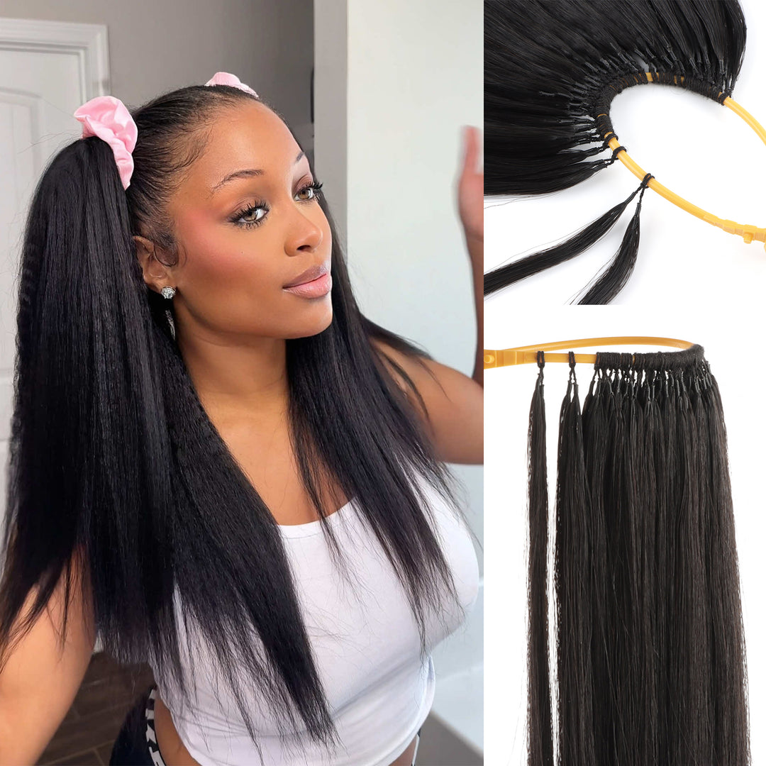 Orientfashion Yaki Straight Crochet Hair Natural Black Machine Made Feather Human Hair Extension