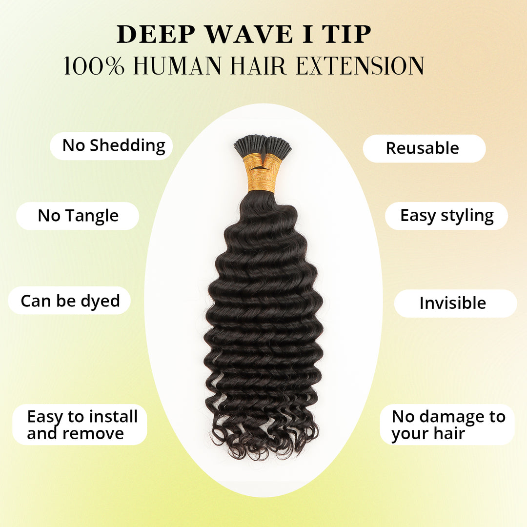 Orientfashion Deep Wave I Tip Hair Extension Human Hair for Women 100g/pack