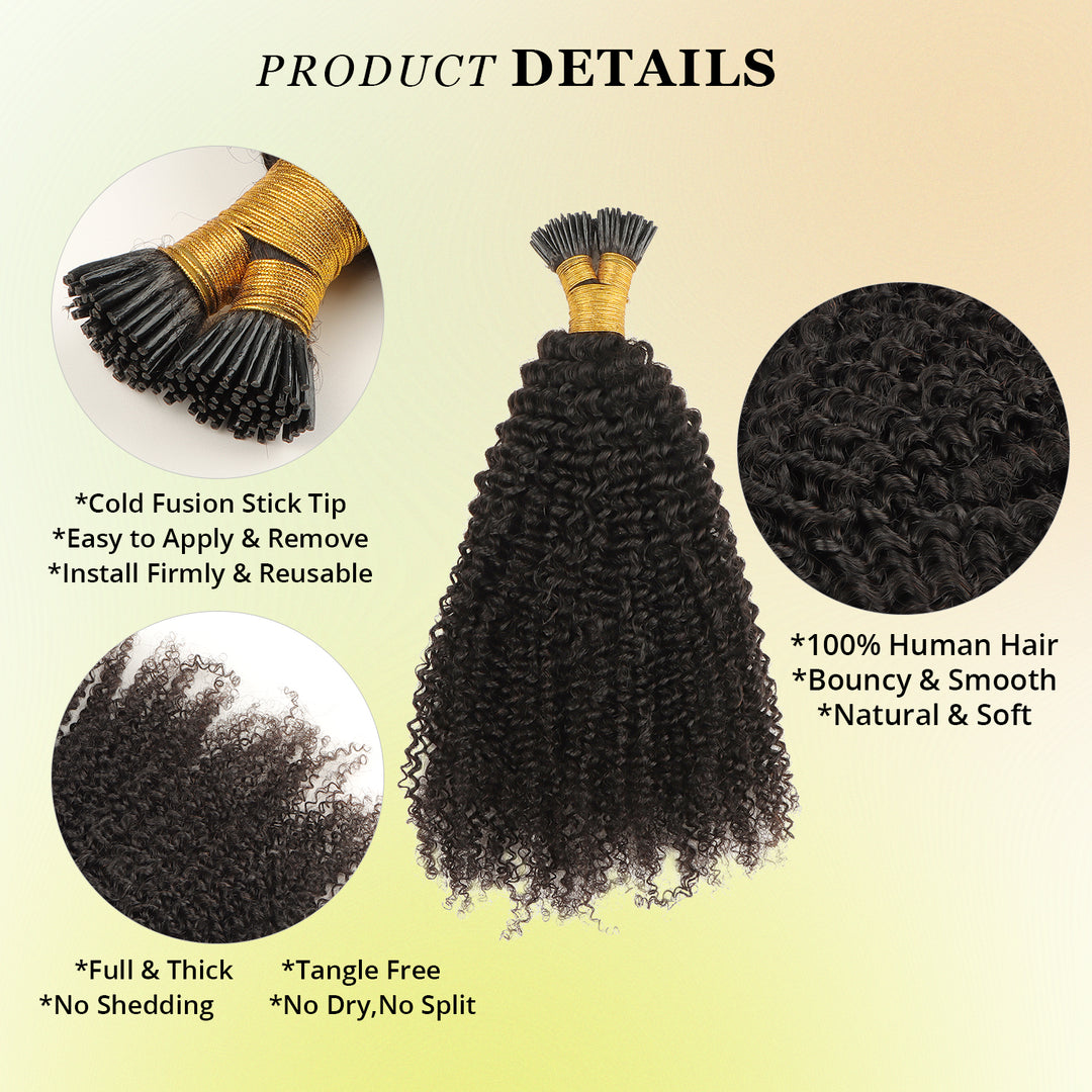 Orientfashion Kinky Curly I Tip Human Hair Extension for Black Women 100g/pack