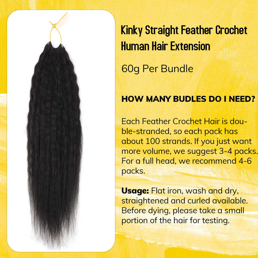Orientfashion Yaki Straight Crochet Hair Natural Black Machine Made Feather Human Hair Extension
