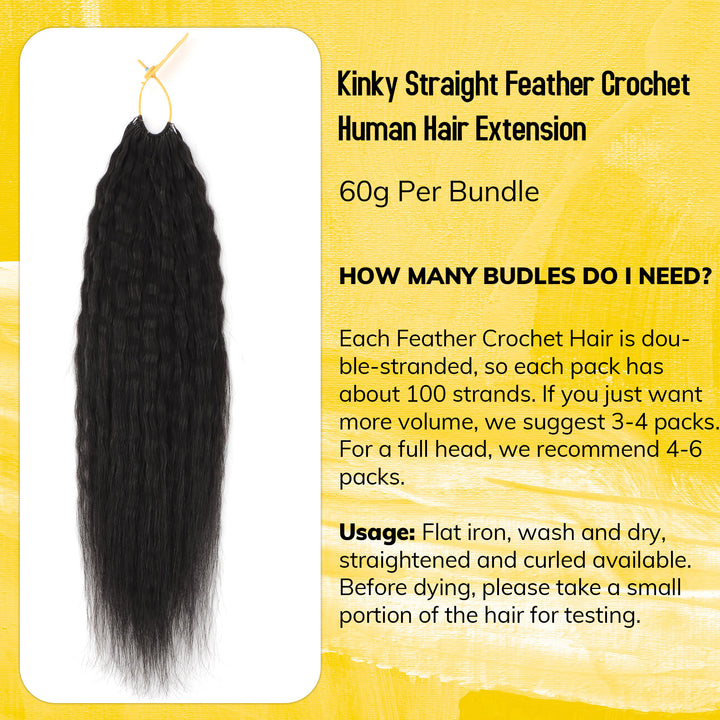 Orientfashion Yaki Straight Crochet Hair Natural Black Machine Made Feather Human Hair Extension
