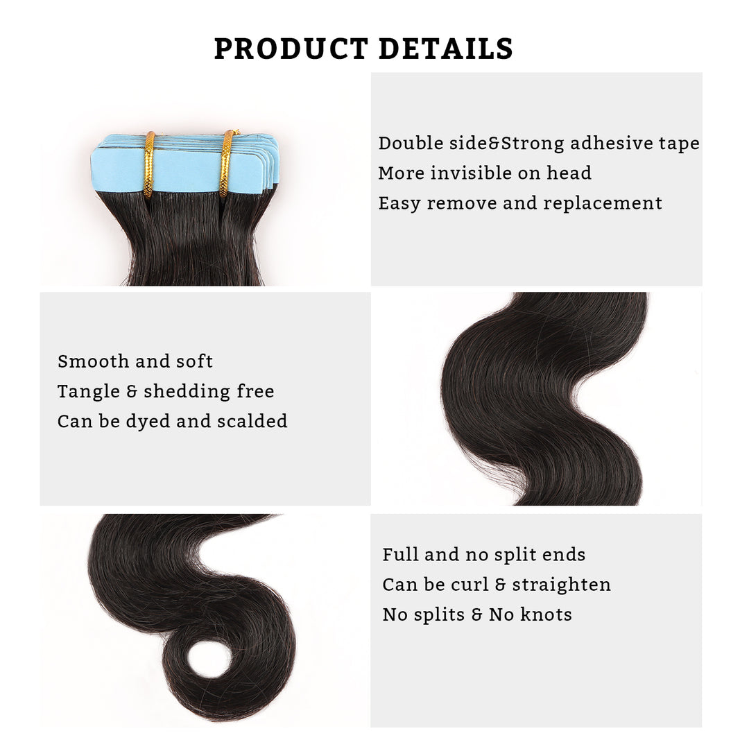 Orientfashion Body Wave Seamless Invisible Human Hair Tape in Extensions 50g/pack