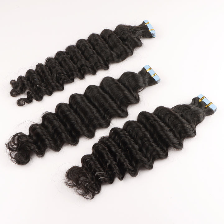 Orientfashion Deep Wave Tape In Hair Extensions Natural Black 100% Human Hair 50g/pack